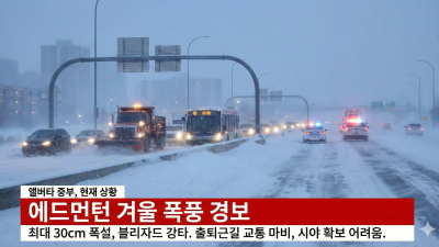 에드먼턴 및 앨버타 중부 '겨울 폭풍 경보' 발령… 최대 30cm 폭설에 블리자드 강타