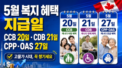 캐나다 5월 주요 복지 혜택 지급 일정 확정… 세금 신고가 수령의 열쇠