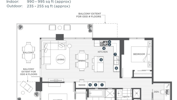 [렌트] Nearly 1,000 Sq. Ft. + Huge 225 Sq. Ft. Balcony | 2-Bed + Den at Gilmore Place 버나비 브랜트우드지역