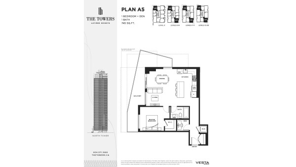 [렌트] [샘리부동산] 윌로비 The Towers 고층 콘도 렌트 / 11층 남동향 1베드+덴 (745sf)